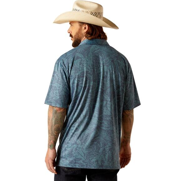 Ariat Men's Small Charger 2.0 Printed Short Sleeve Polo Blue Atoll - Picture 3 of 3
